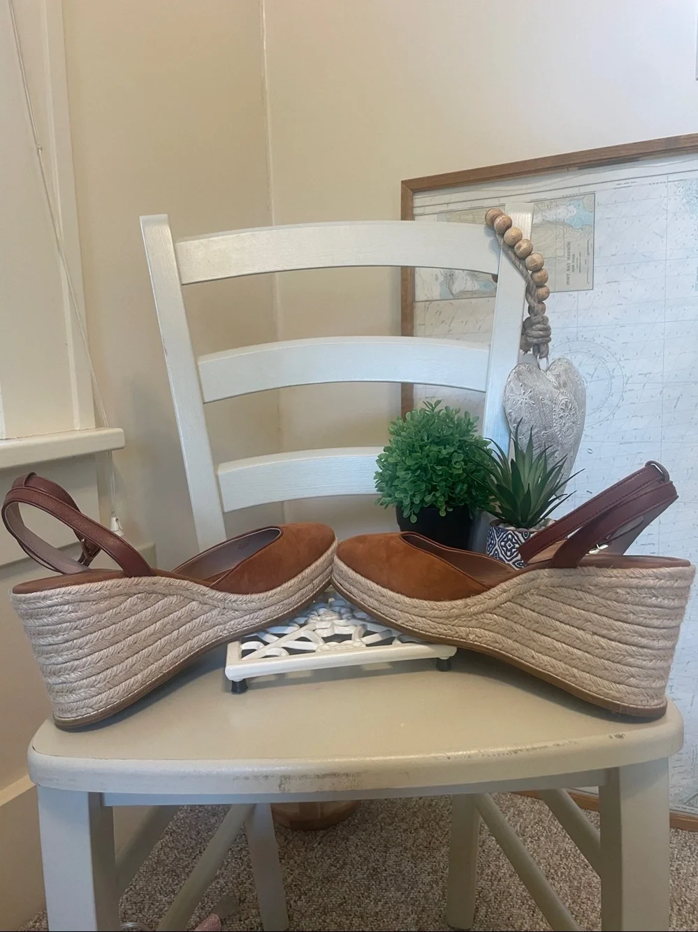 Cole Haan Women's Cognac Suede Espadrille Wedge Sandals Sz9.5 or 10 NEW